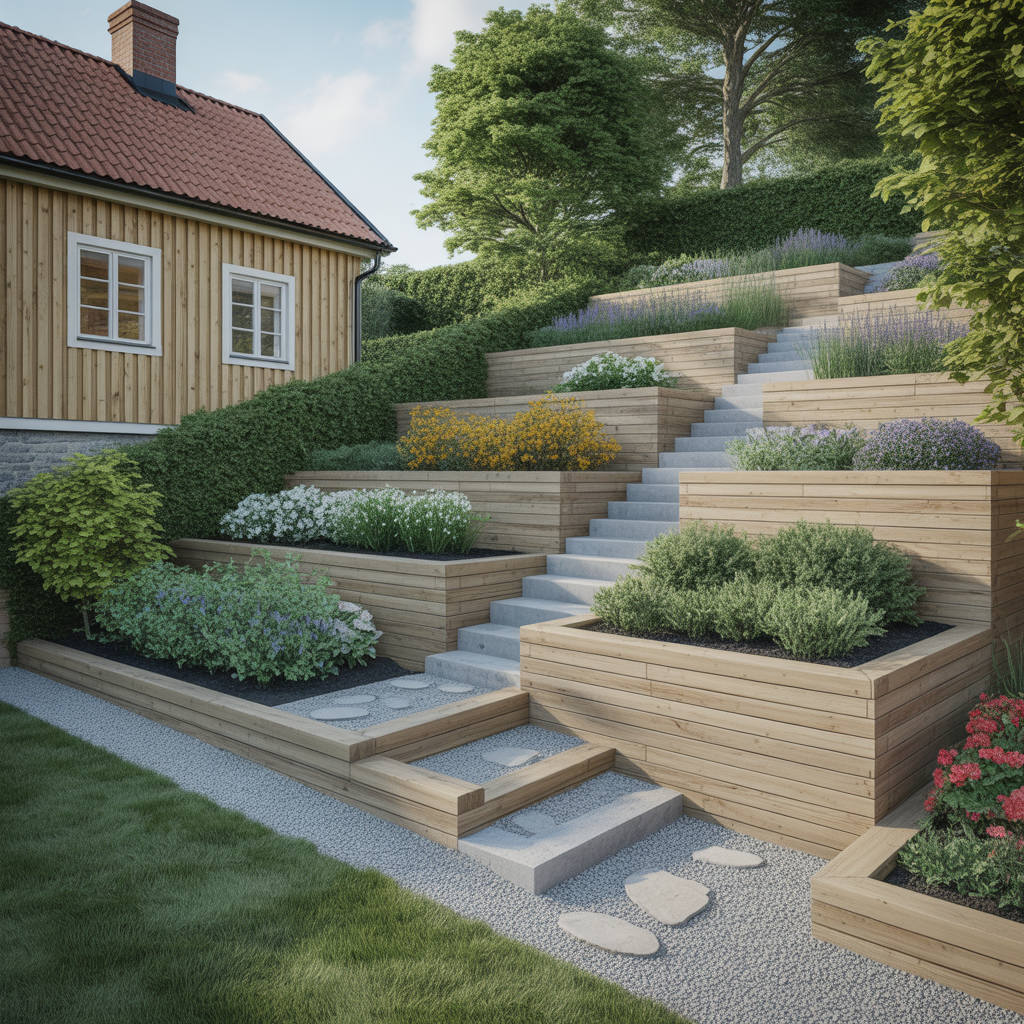 9.Hur bygger du en terrassering i en sluttande tradgard